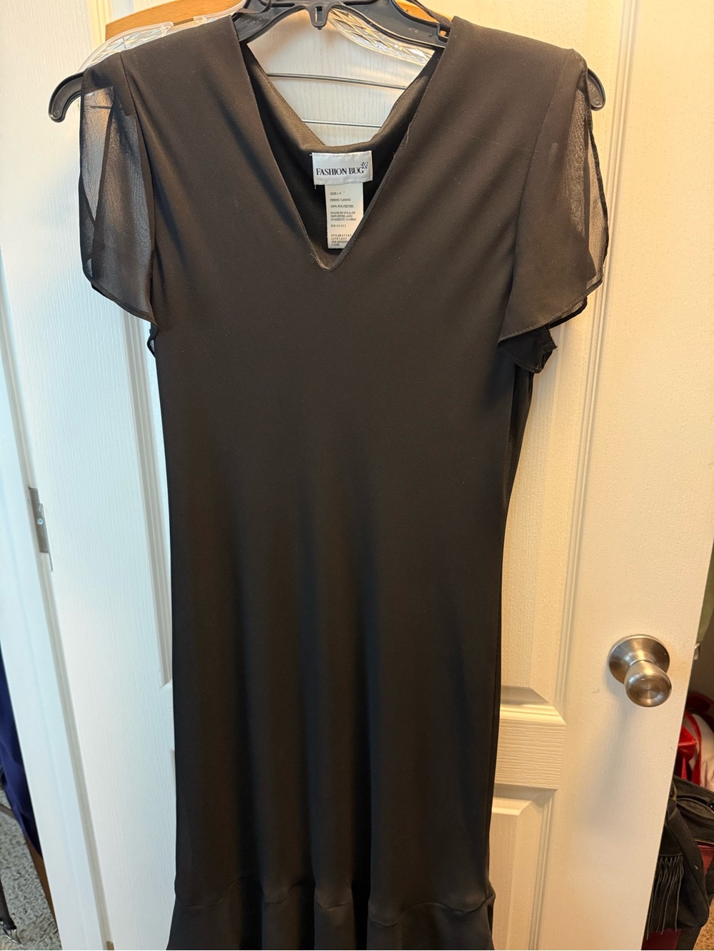 Fashion Bug Black V-Neck Midi Dress with Sheer Flutter Sleeves